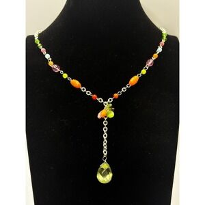 Sonoma Life + Style Multi-Color Beaded Y-Neck Drop Necklace Silver Tone 17"